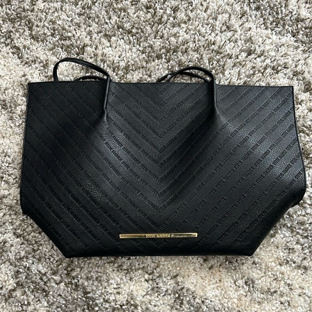 Purse, Bag, Black, Madden, Stamp, Satchel, Boho, Business, Magnet, Faux Leather